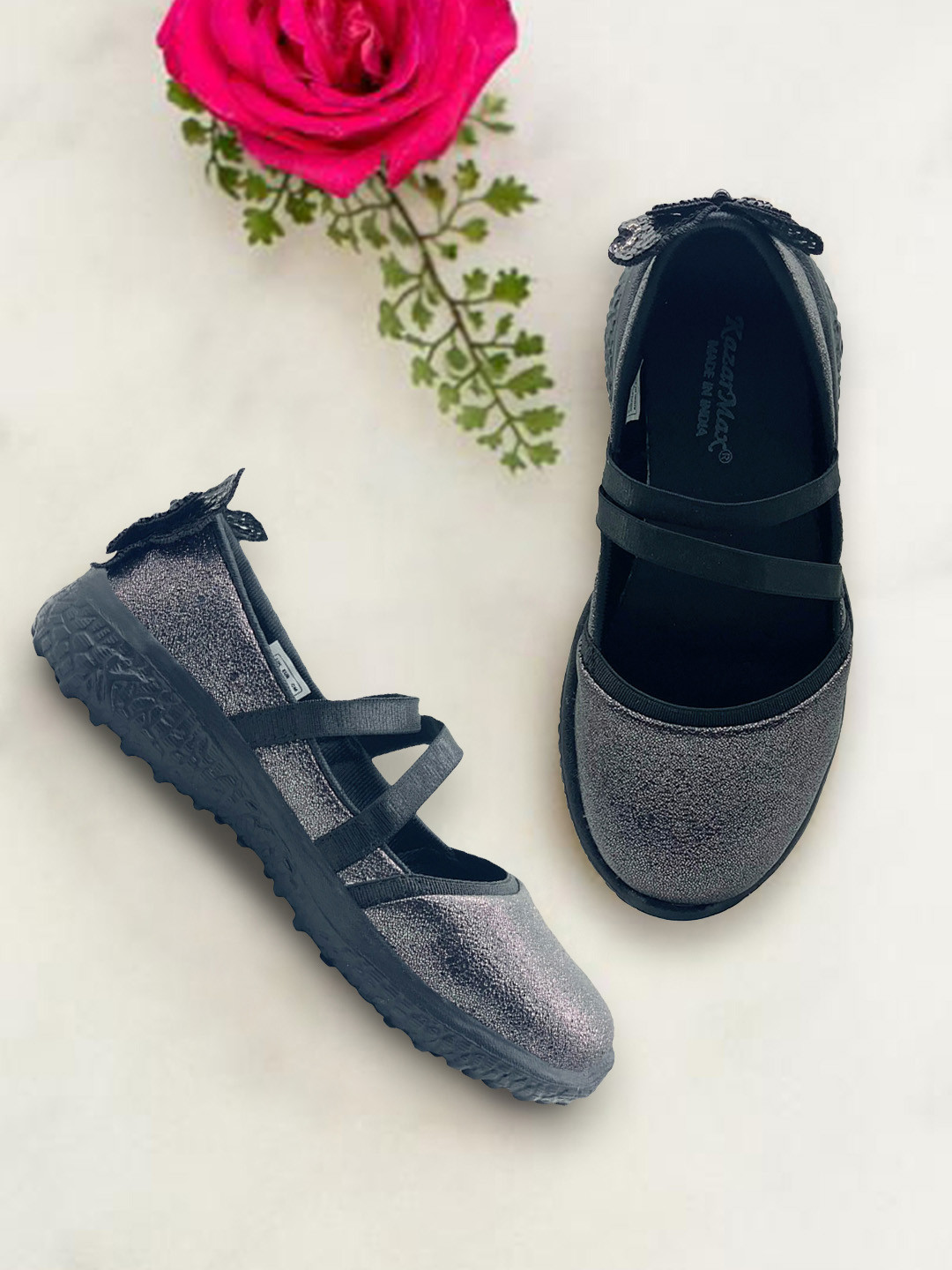 

KazarMax Girls Black Party Ballerinas Flats