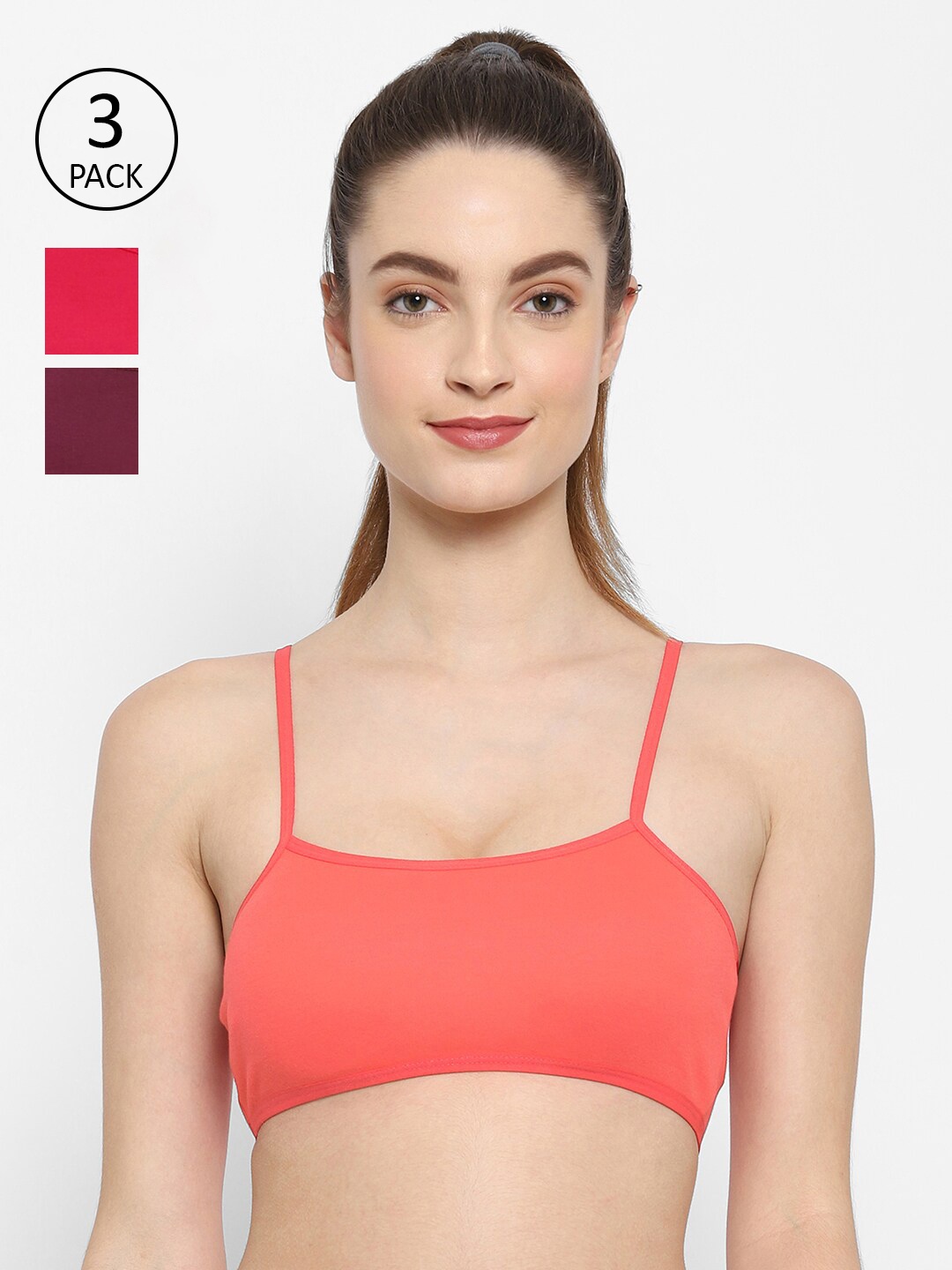 

Floret Pack of 3 Pink & Magenta Solid Non Padded Non Wired Bralette Bra