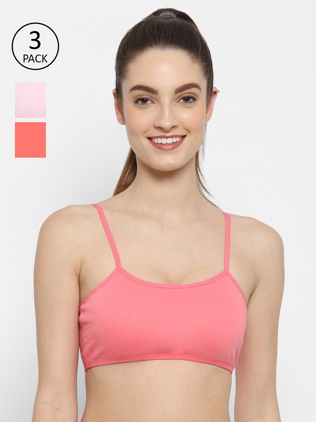 

Floret Pack Of 3 Rose Pink & Peach-Coloured Bralette Bra 1458