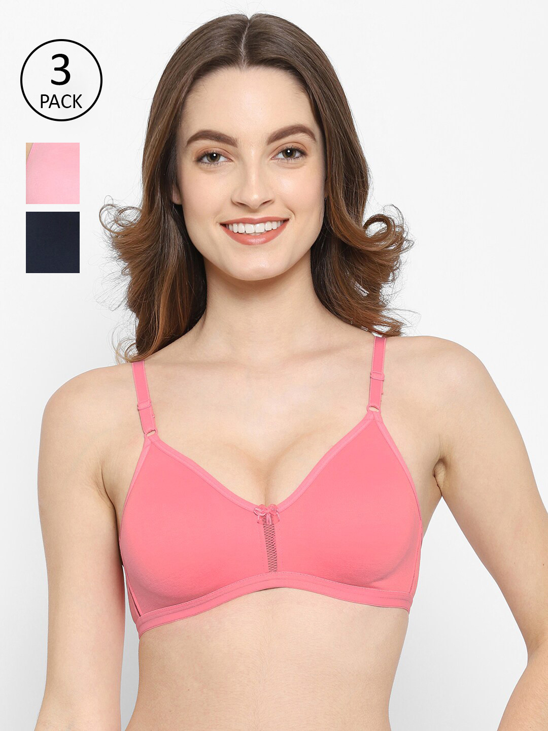 

Floret Women Pack Of 3 Lightly Padded T Shirt Bra, Rose