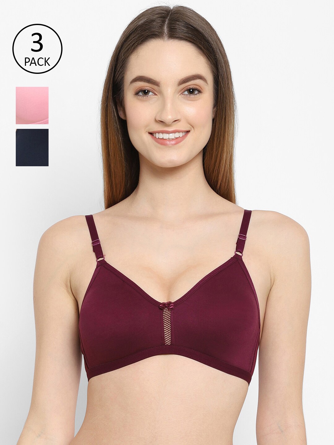 

Floret Pack Of 3 Burgundy & Navy Blue T-shirt Bra Katrina_Wine-N.Blue-Pink_30B