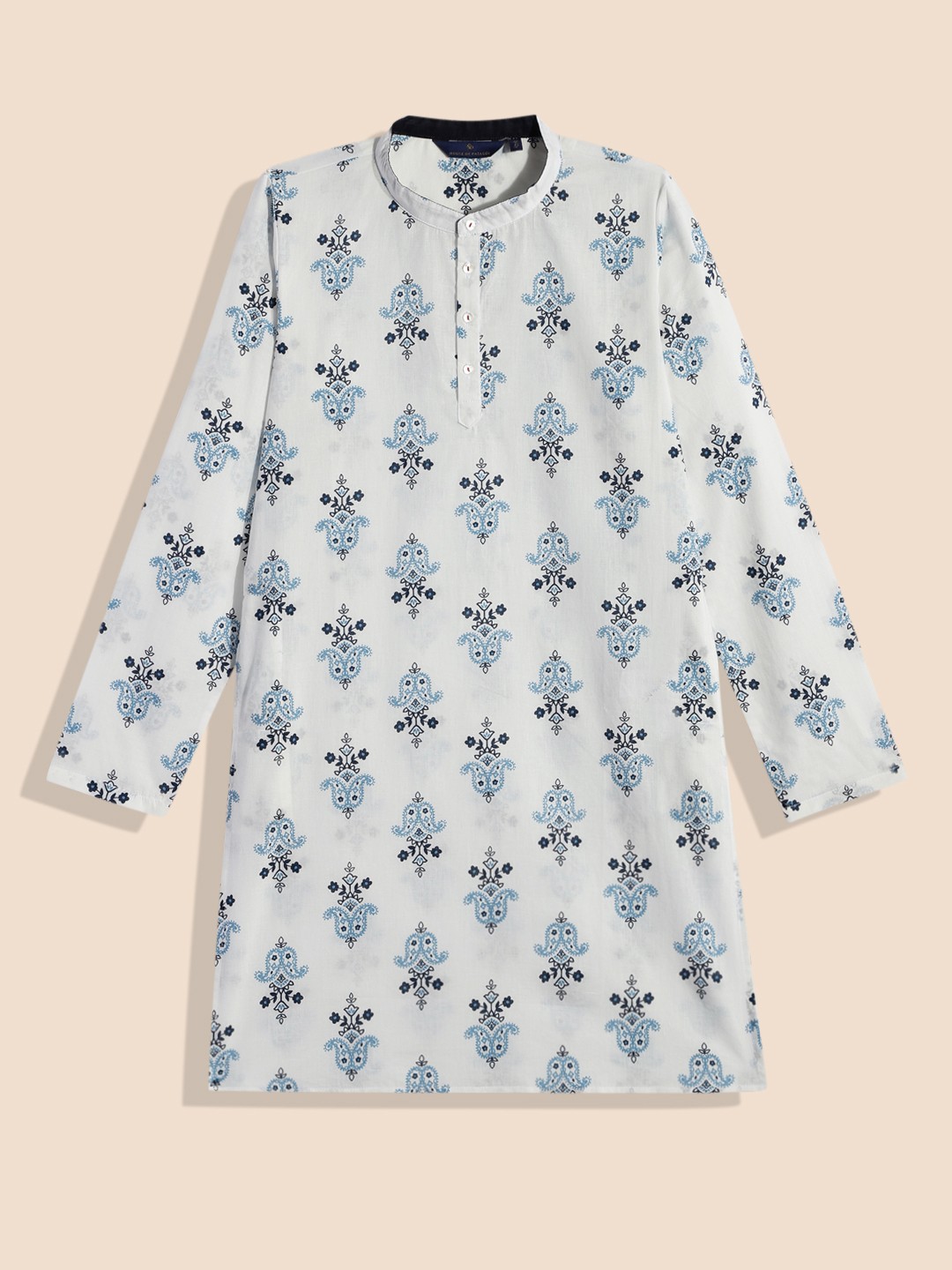 

House of Pataudi Boys White Printed Pure Cotton Kurta