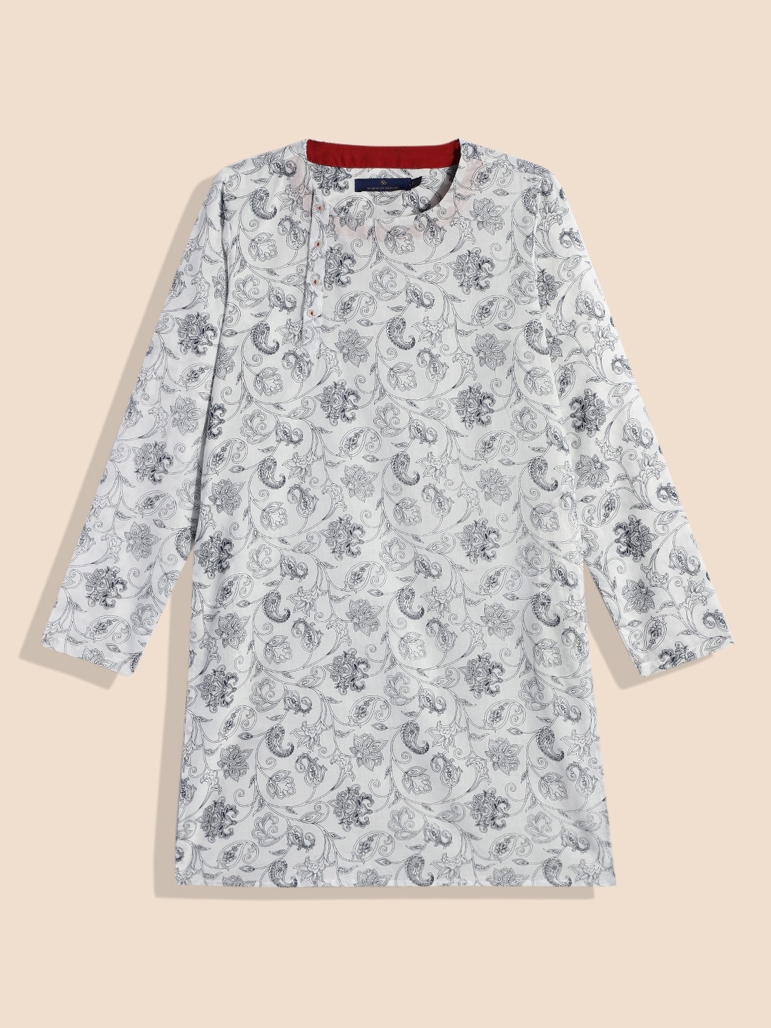 

House of Pataudi Boys White Printed Pure Cotton Kurta
