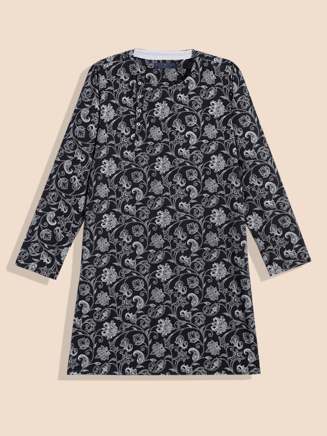 

House of Pataudi Boys Navy Blue Printed Pure Cotton Kurta