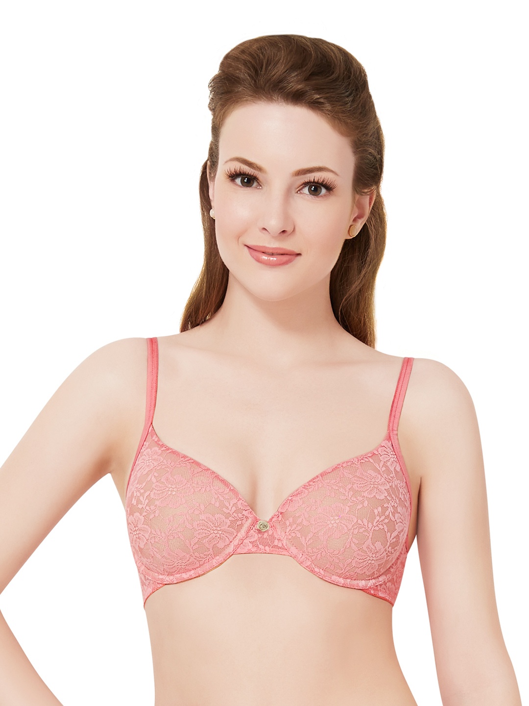 

Amante Padded Wired Floral Romance Lace Bra BRA10301, Peach