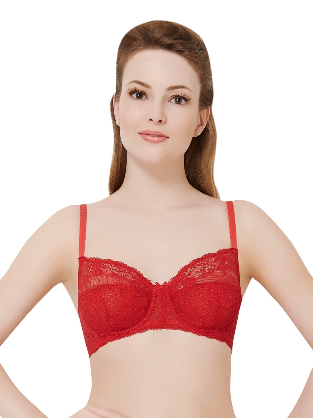 

Amante Non Padded Wired Poetess Lace Bra - BRA14608, Red