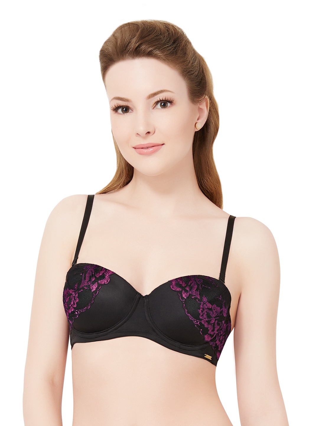 

Amante Black & Purple Lace Medium-Coverage Balconette Bra BRA10807