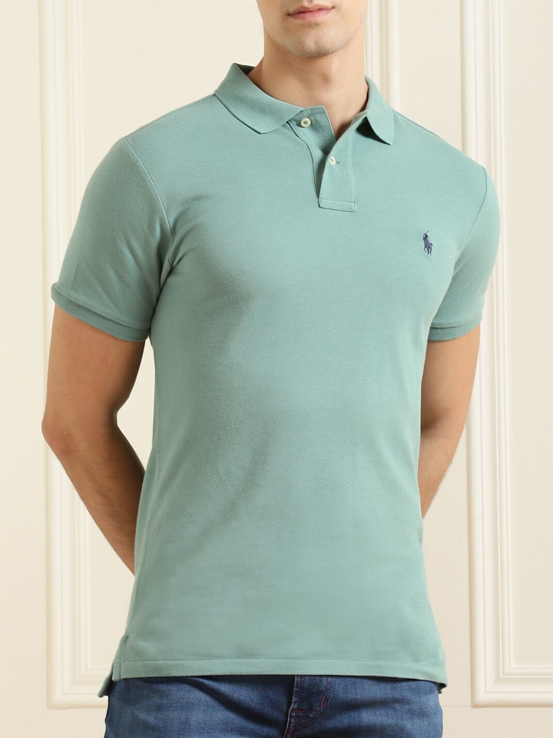 

Polo Ralph Lauren Men Green Mandarin Collar T-shirt