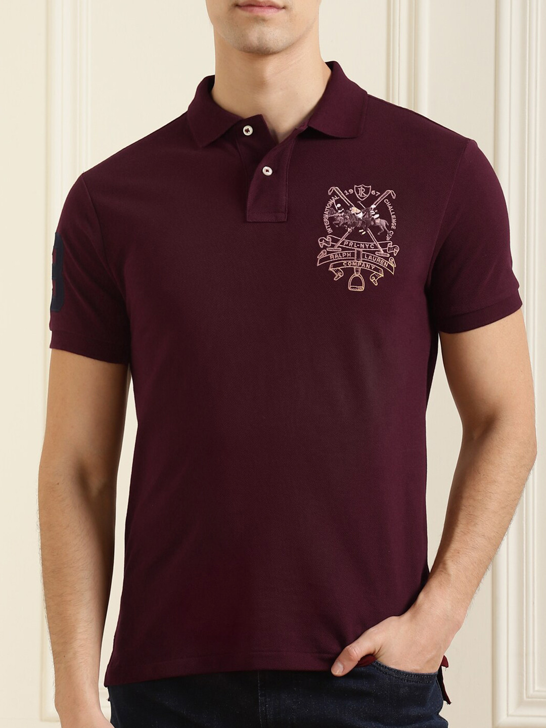 

Polo Ralph Lauren Men Burgundy Cotton Polo Collar T-shirt