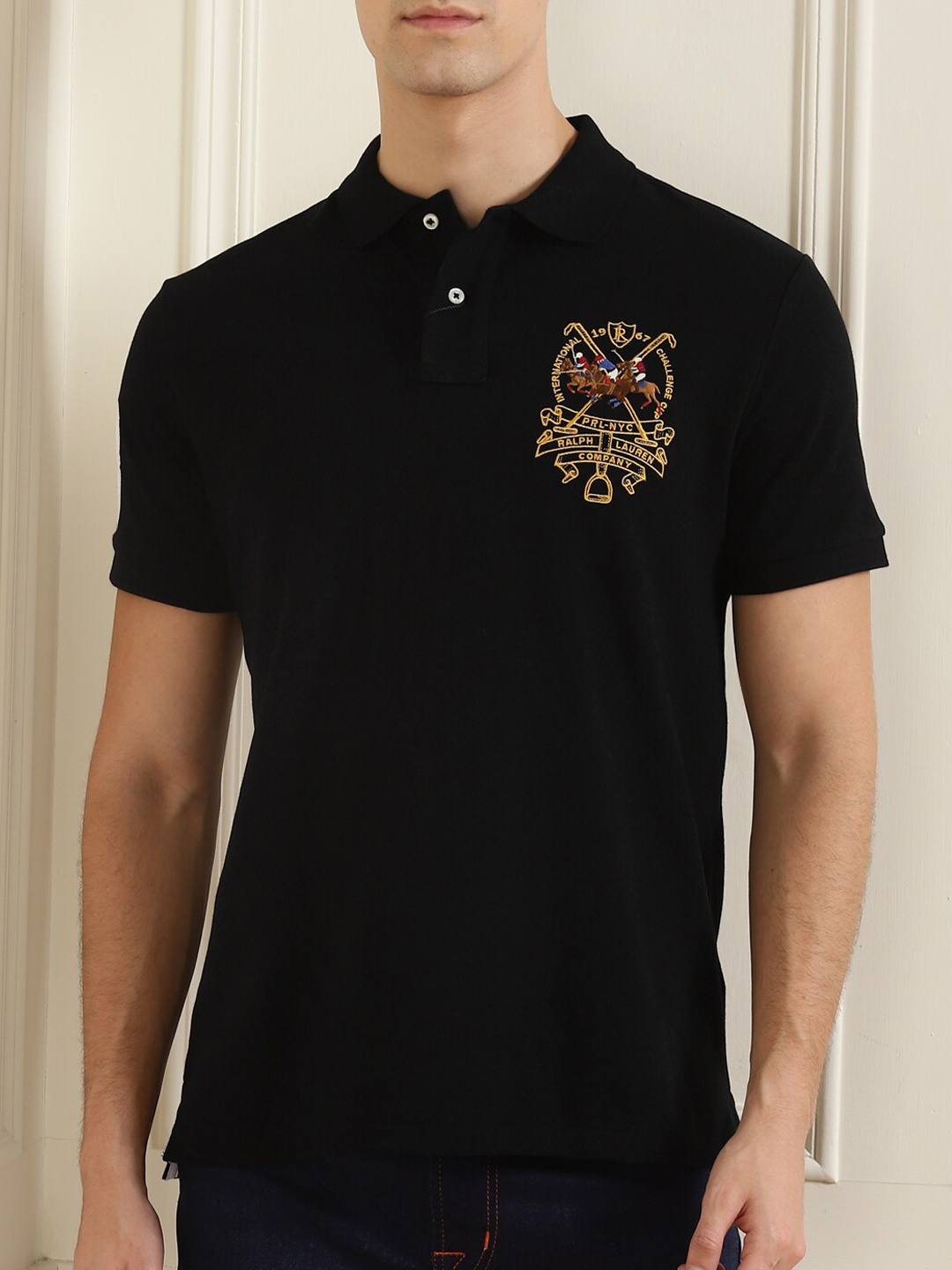 

Polo Ralph Lauren Men Black Printed Polo Collar T-shirt