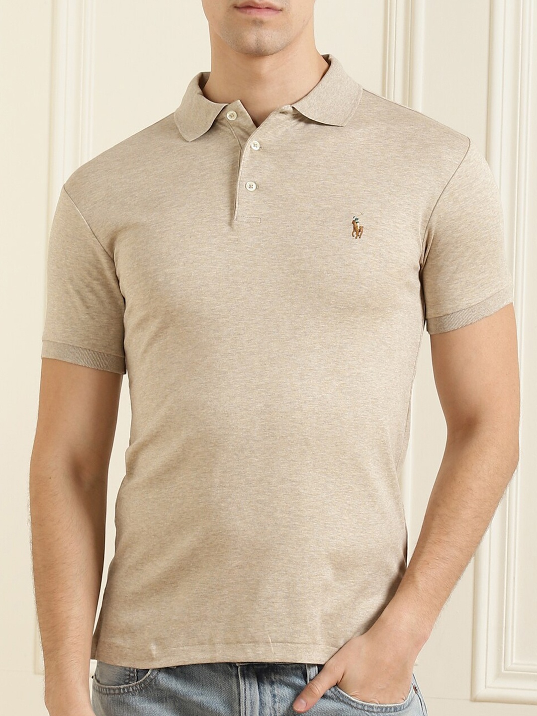 

Polo Ralph Lauren Men Beige Polo Collar T-shirt