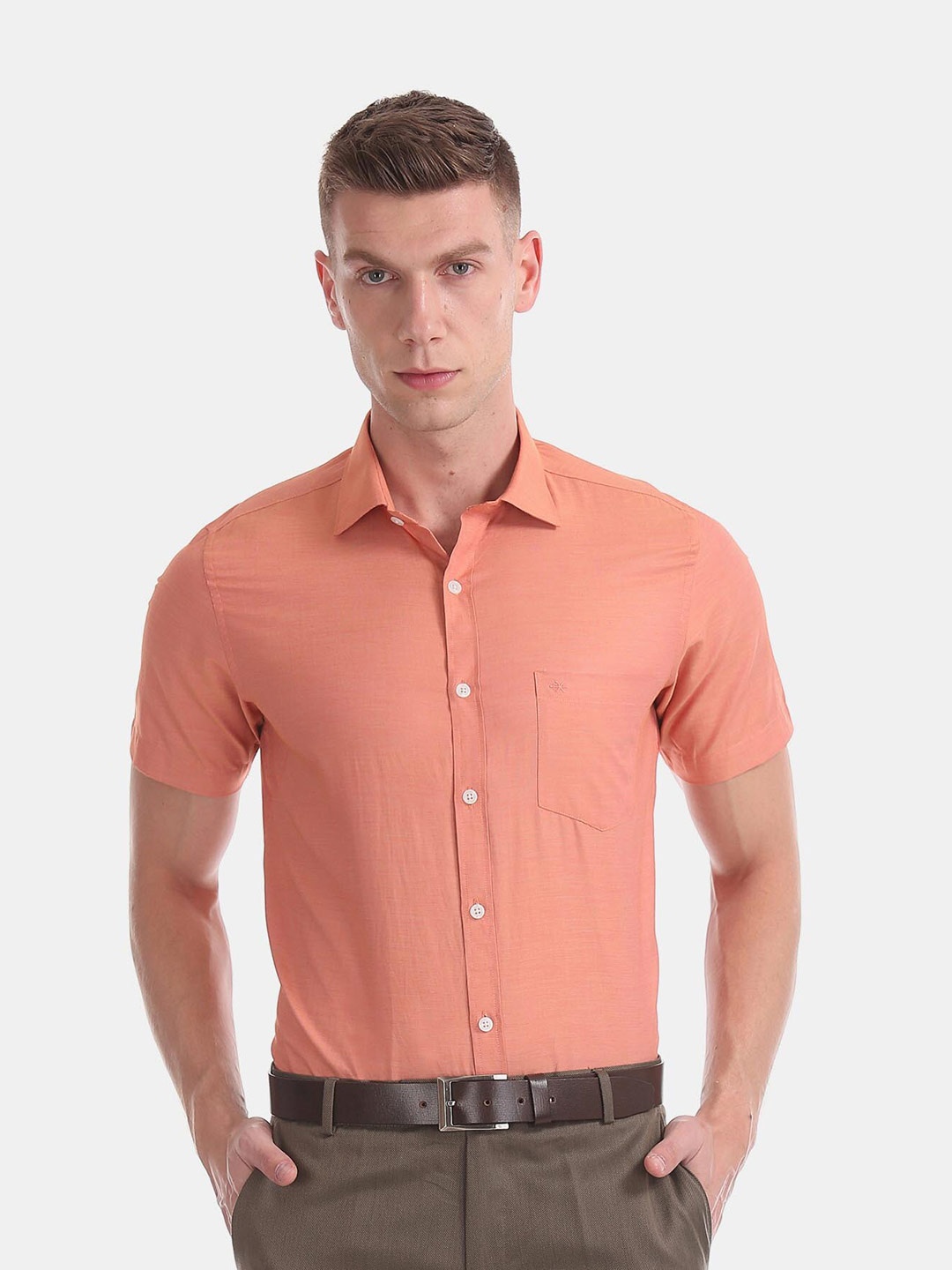 

Excalibur Men Orange Opaque Formal Shirt