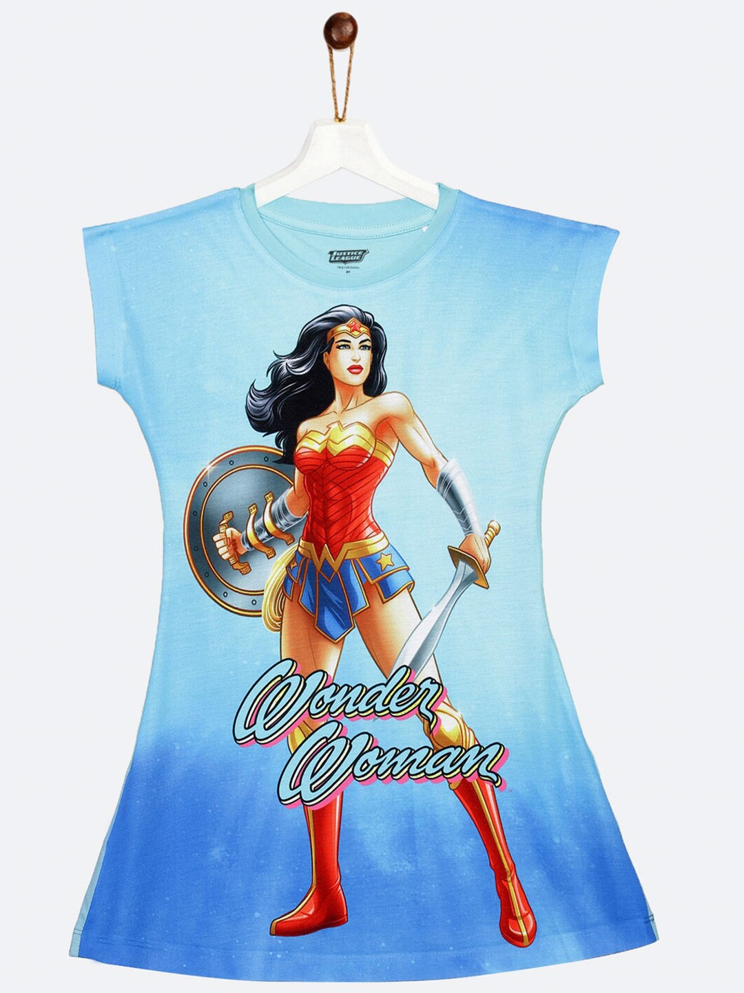 

YK Justice League Girls Blue Wonder woman Printed T-shirt Dress