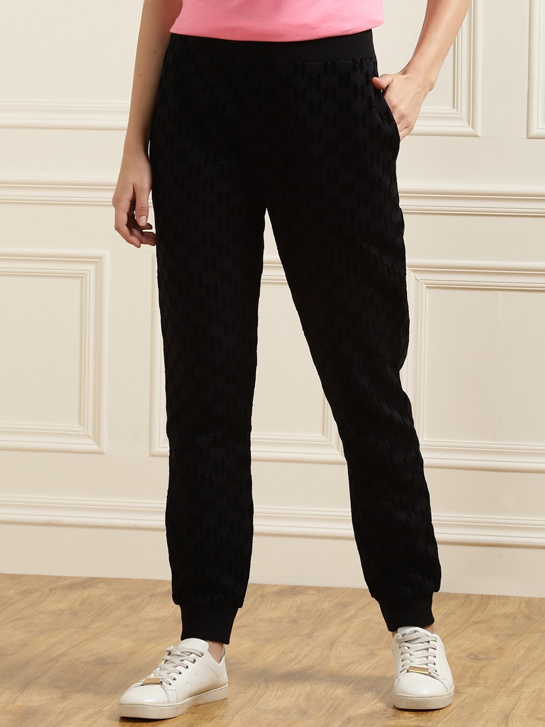 

Karl Lagerfeld Women Black Solid Track Pant