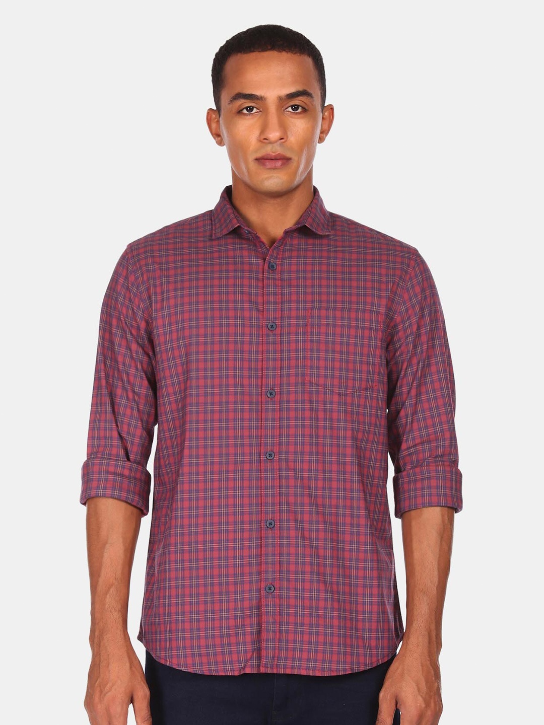 

Ruggers Men Pink Tartan Checks Opaque Checked Casual Shirt