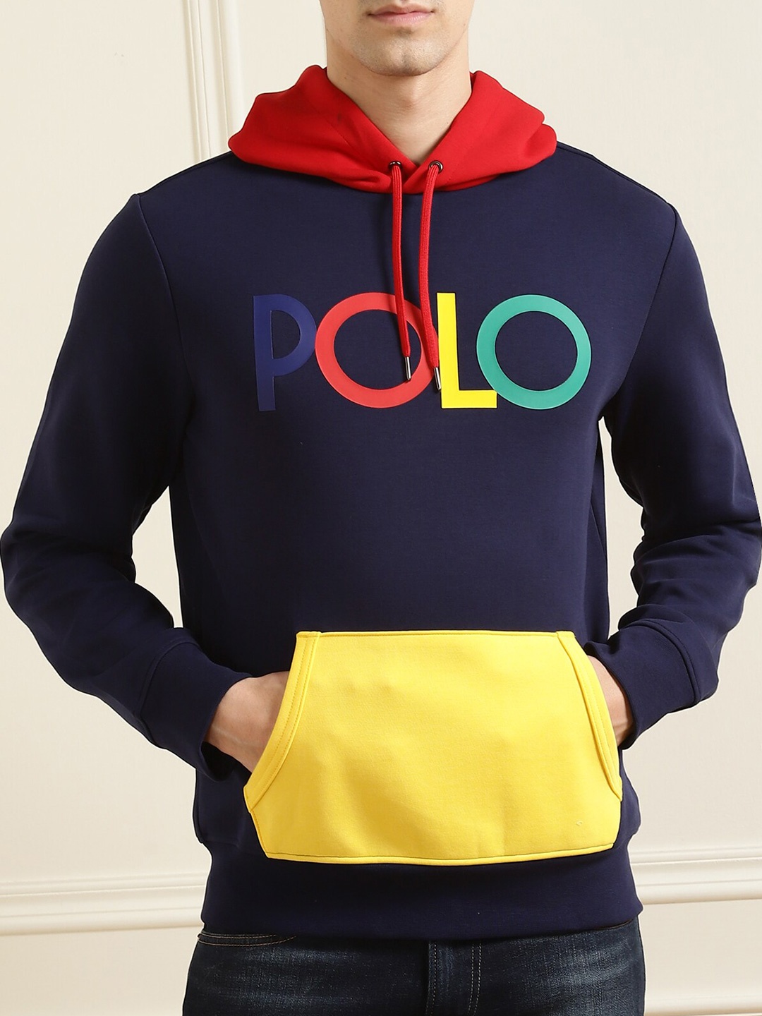 

Polo Ralph Lauren Men Navy Blue Printed Hooded Sweatshirt