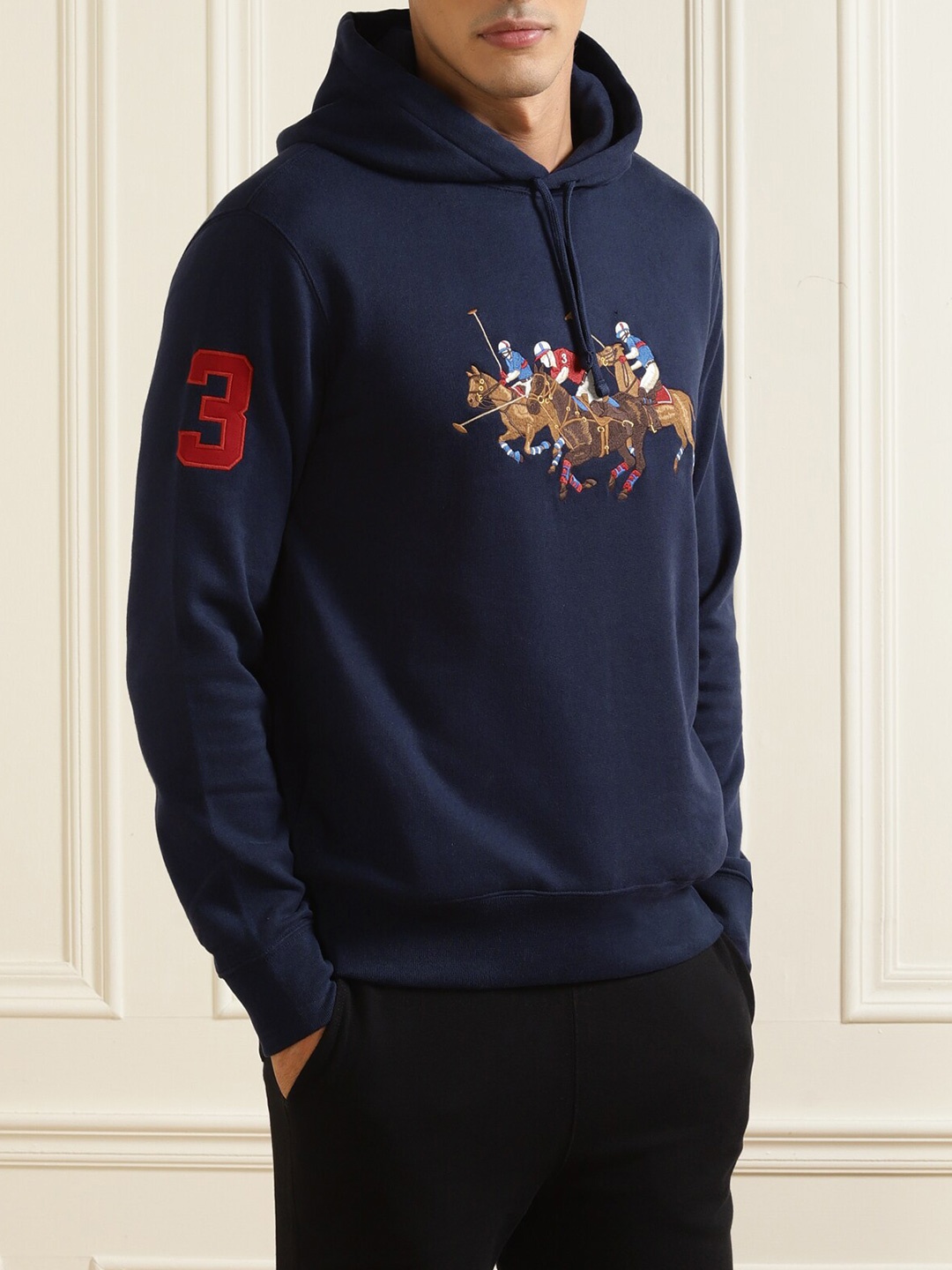 

Polo Ralph Lauren Men Navy Blue Printed Hooded Sweatshirt