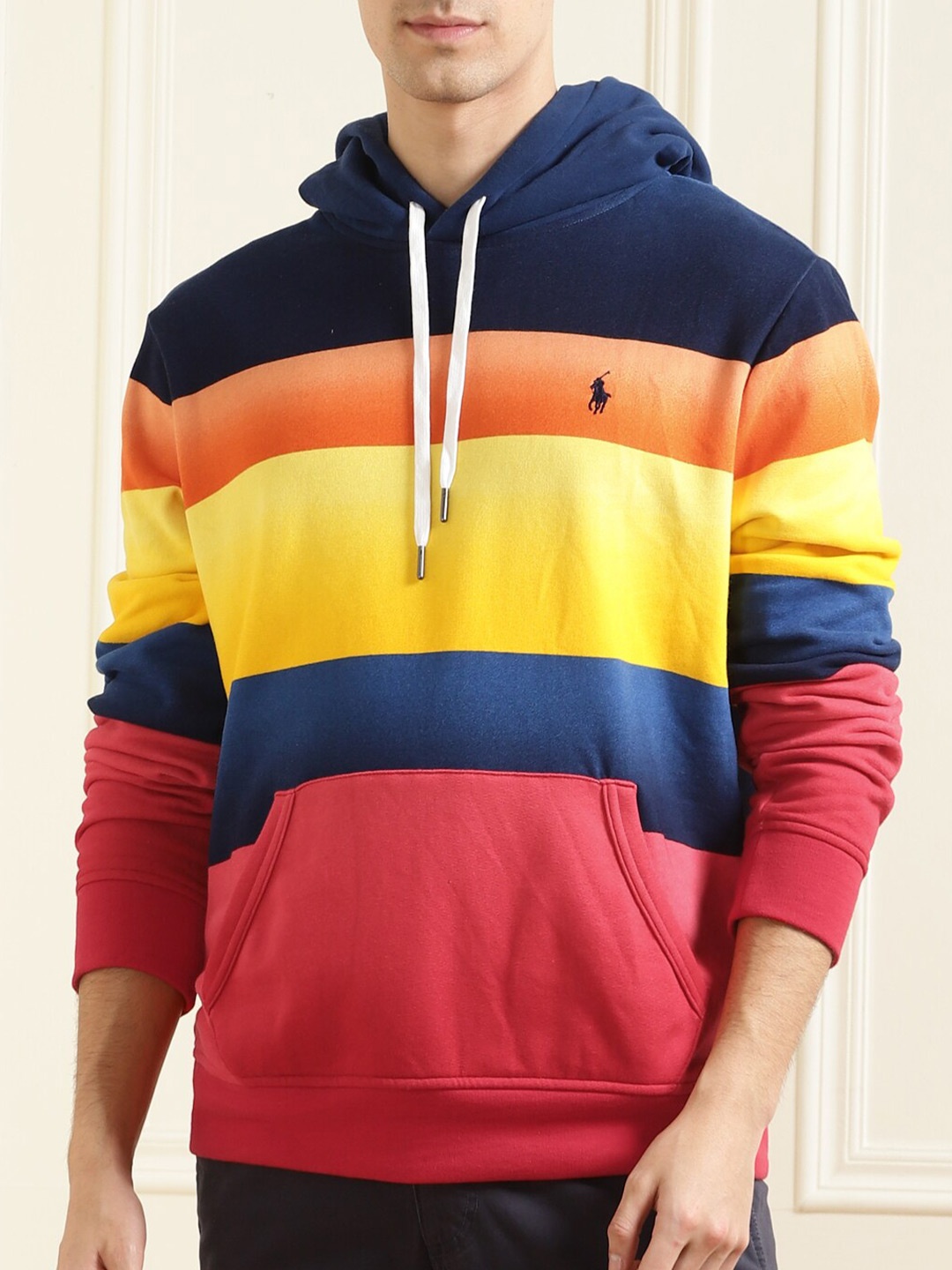 

Polo Ralph Lauren Men Red & Yellow Colourblocked Hooded Sweatshirt