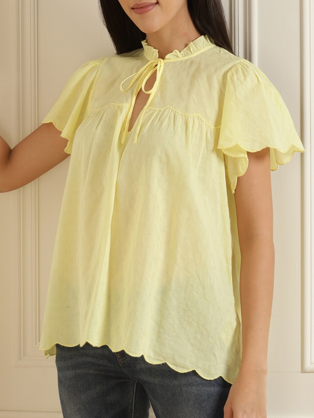 

Polo Ralph Lauren Yellow Tie-Up Neck Regular Top