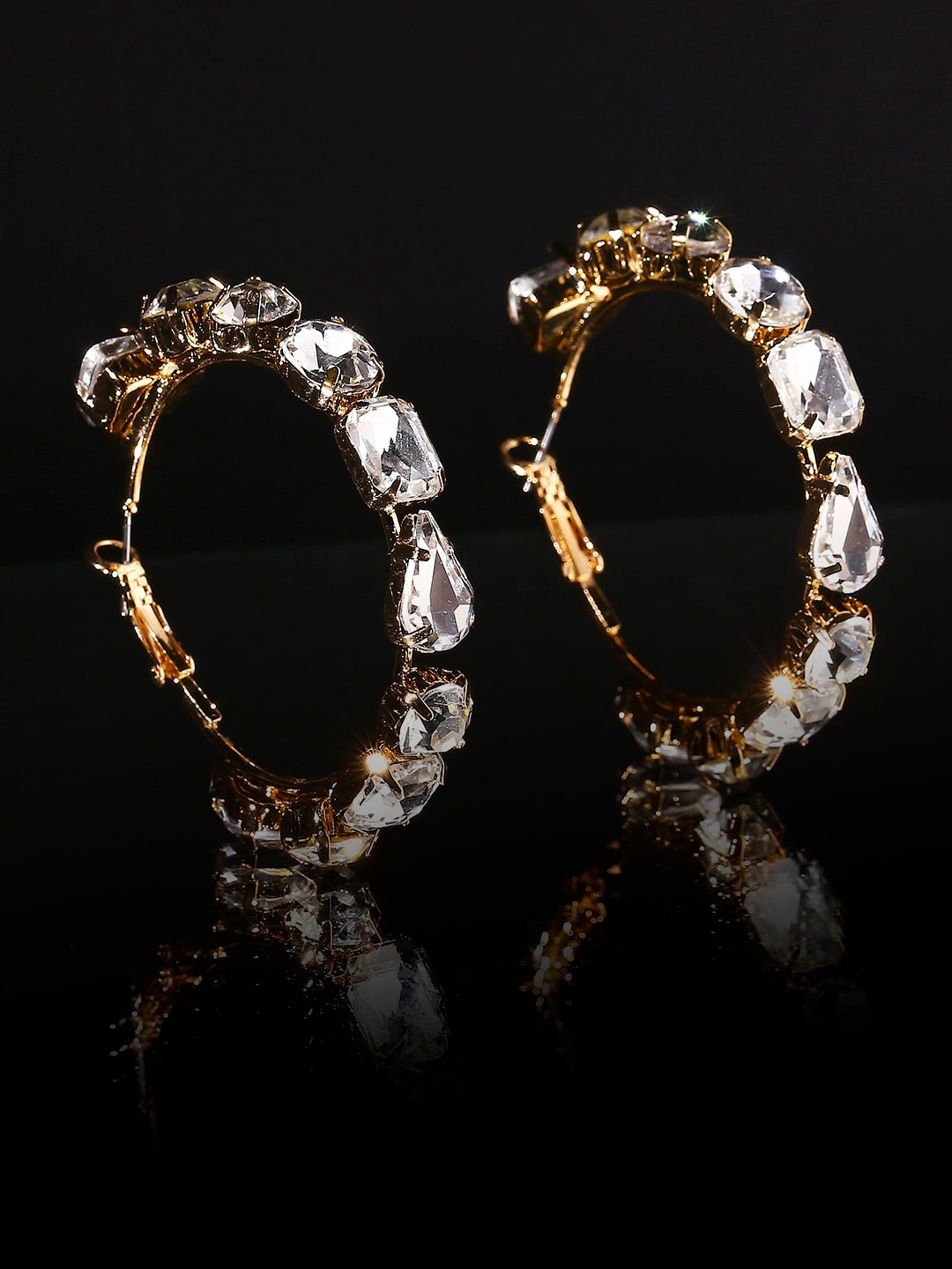 

OOMPH Gold-Toned Crystal Studded Circular Hoop Earrings