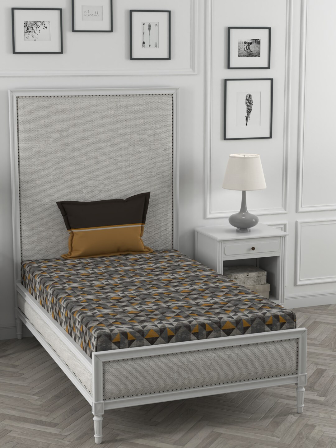 

Trident Brown & Grey Geometric 120 TC Single Bedsheet with 1 Pillow Covers