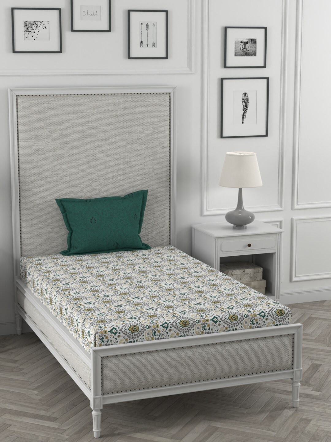 

Trident Green & Off White Ethnic Motifs 120 TC Single Bedsheet with 1 Pillow Covers