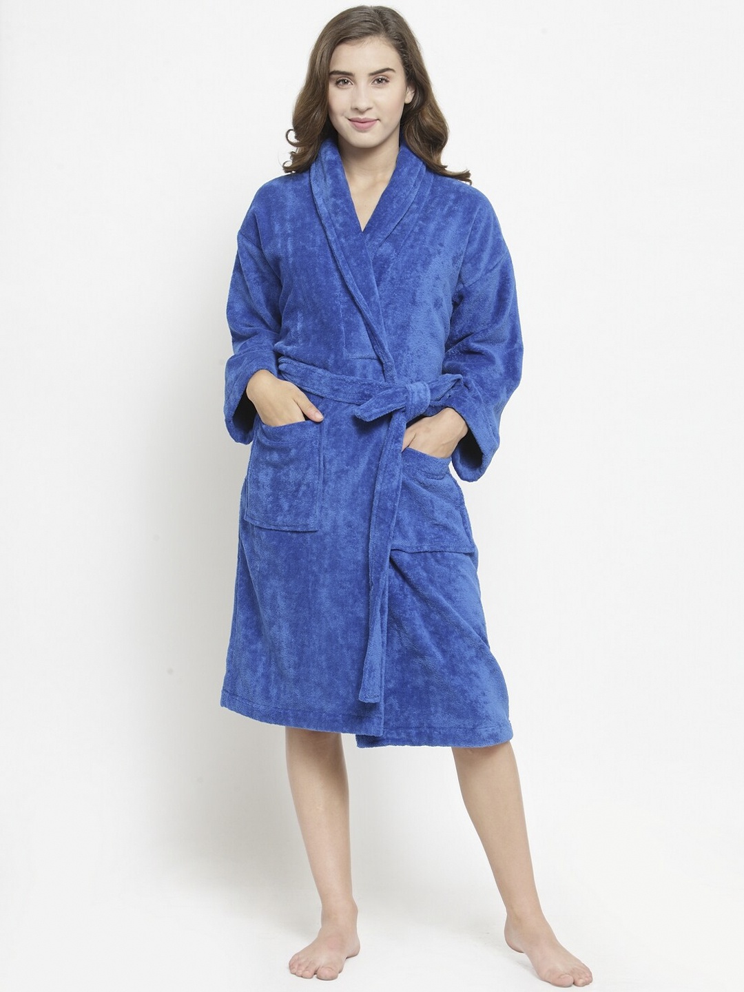 

MYTRIDENT Women Blue Highly Absorbent Terry Cotton Bath Robe