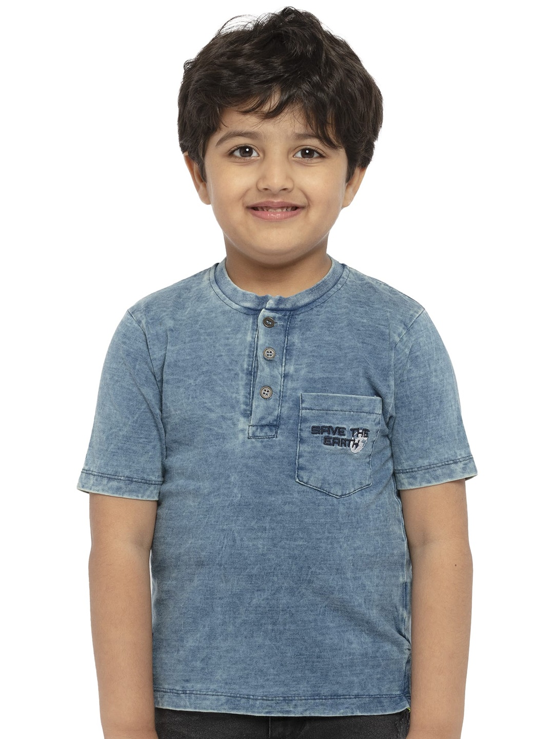 

UNDER FOURTEEN ONLY Boys Blue Henley Neck T-shirt
