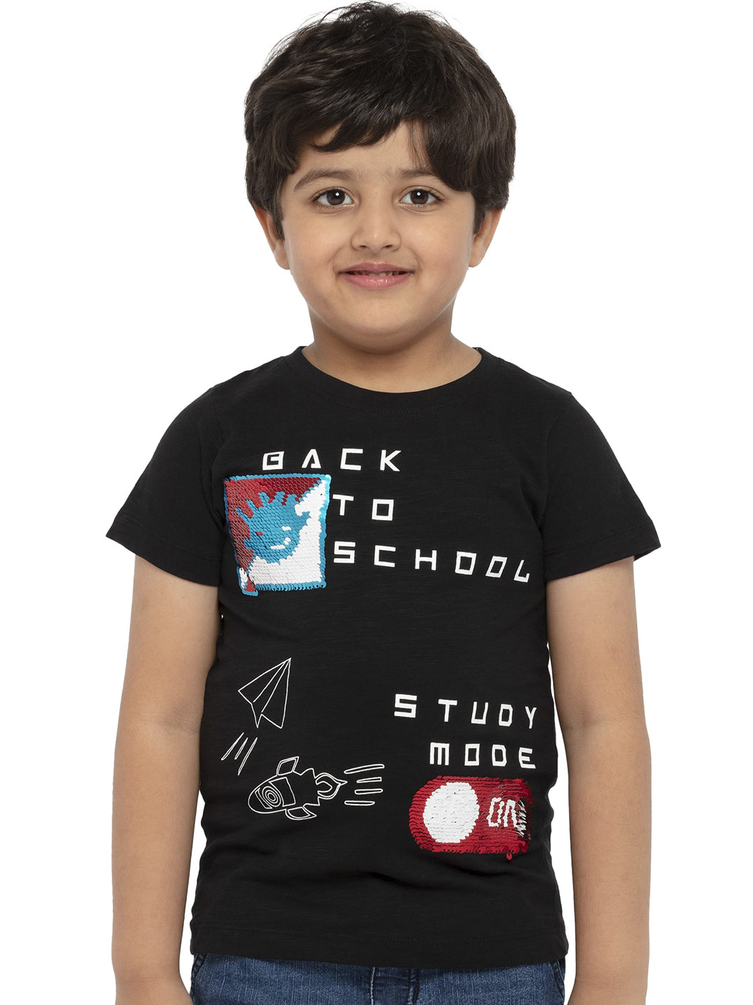 

UNDER FOURTEEN ONLY Boys Black Printed Cotton T-shirt