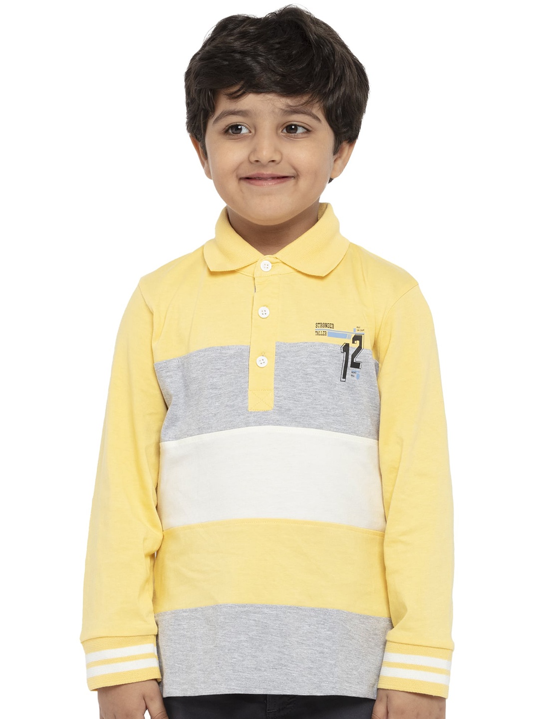 

UNDER FOURTEEN ONLY Boys Yellow Striped Cotton Polo Collar T-shirt