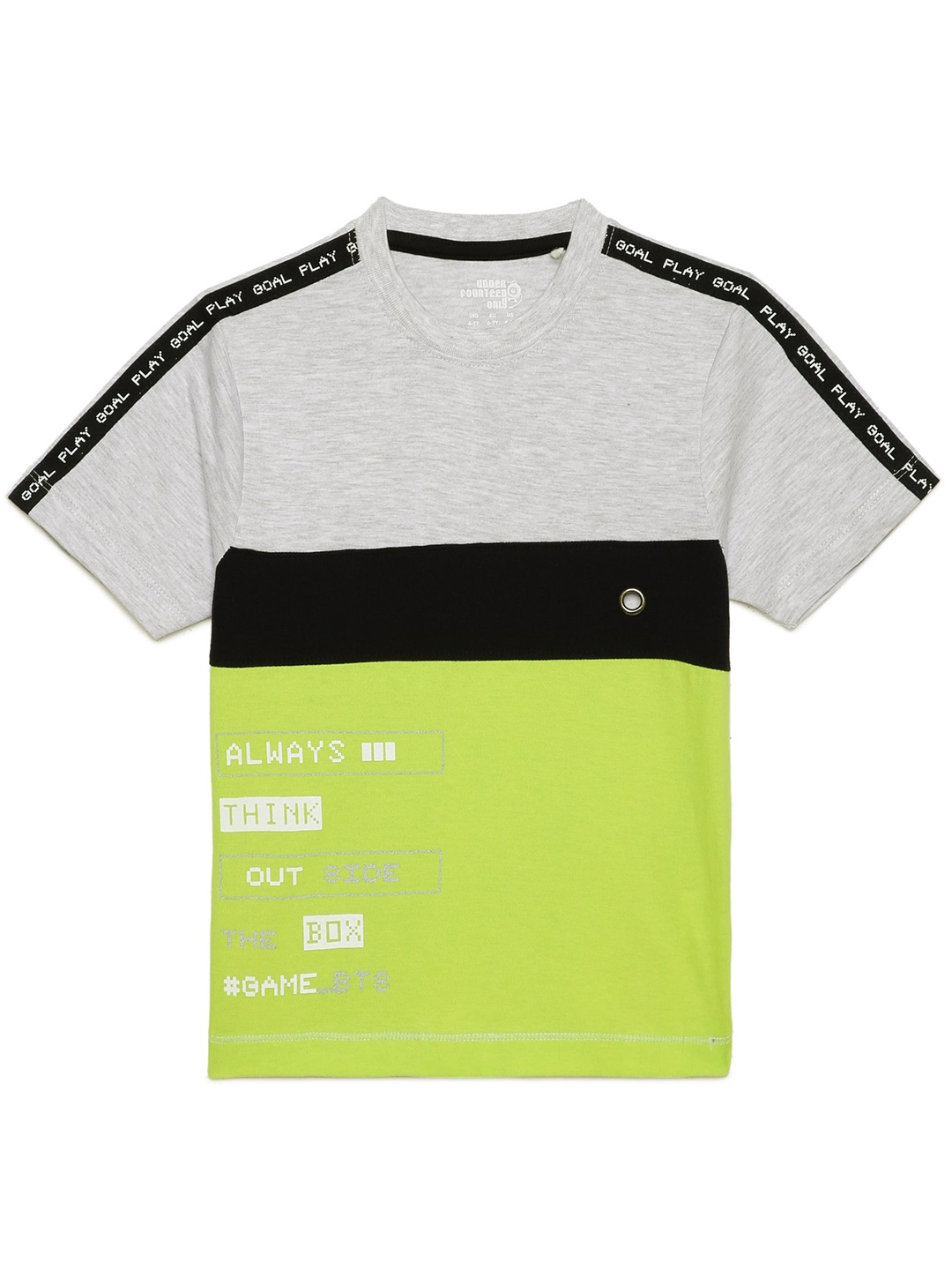 

UNDER FOURTEEN ONLY Boys Grey & Green Colourblocked Extended Sleeves T-shirt