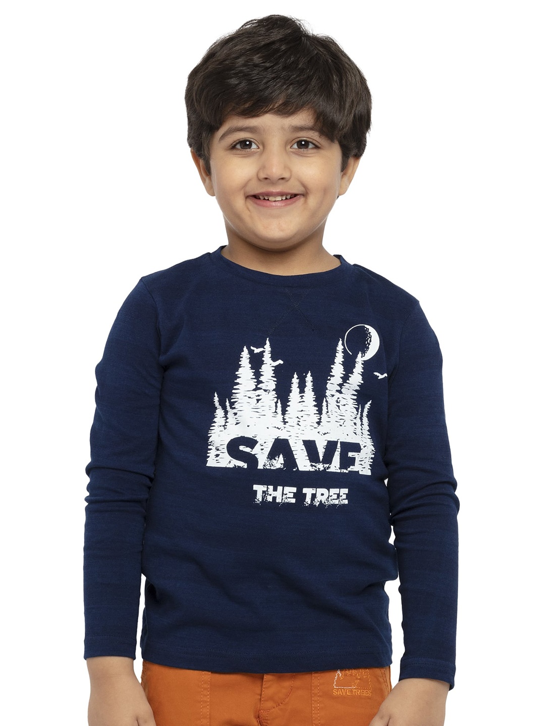 

UNDER FOURTEEN ONLY Boys Navy Blue & White Cotton Printed T-shirt