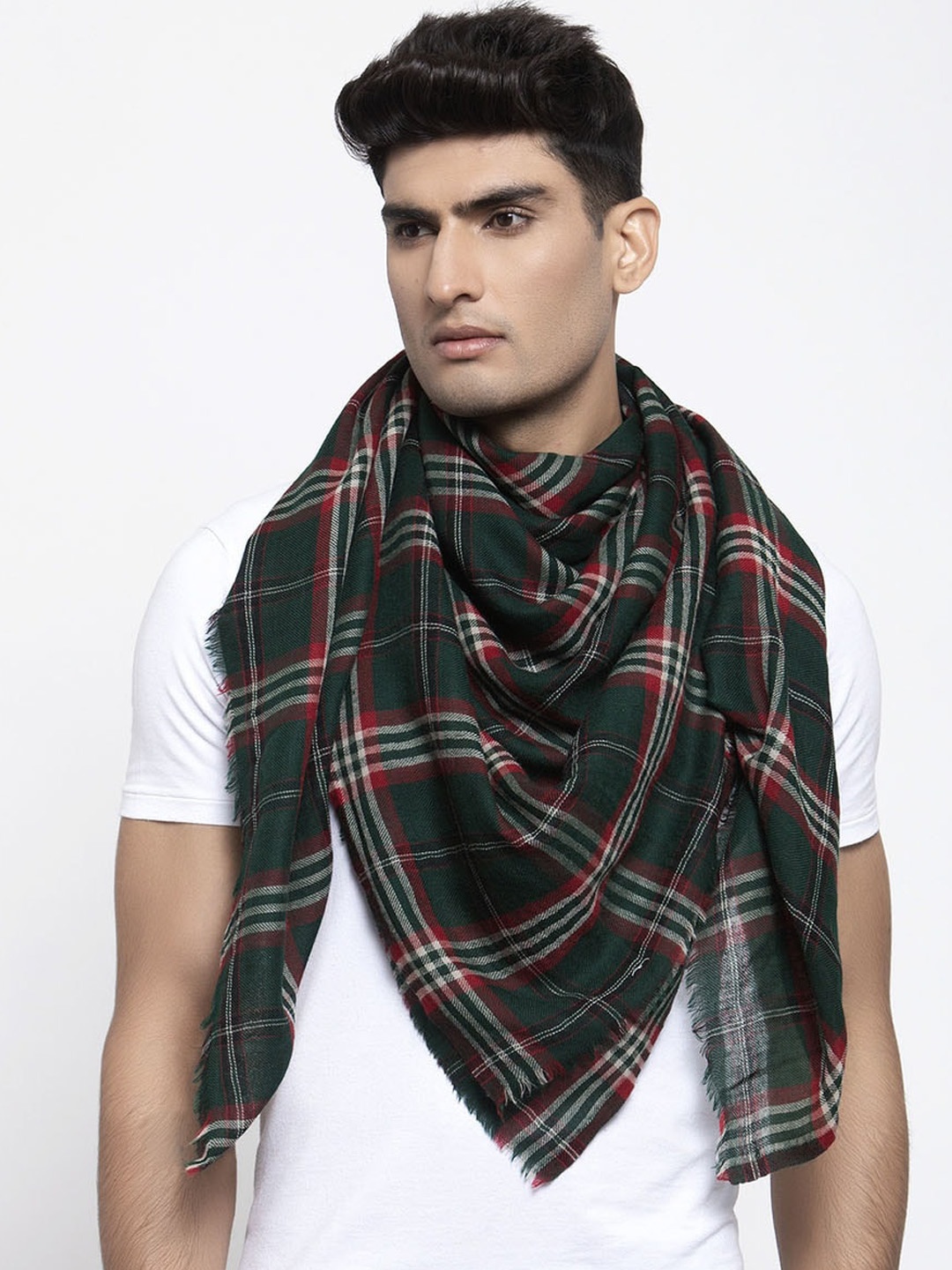 

Calvadoss Men Green & Red Checked Woolen Muffler