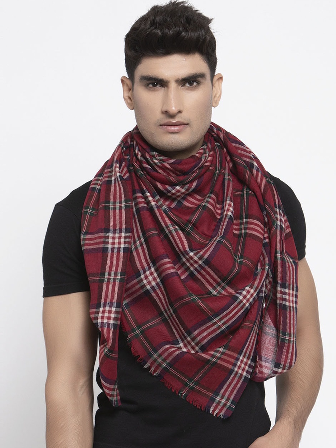 

Calvadoss Men Red & Black Checked Woolen Muffler
