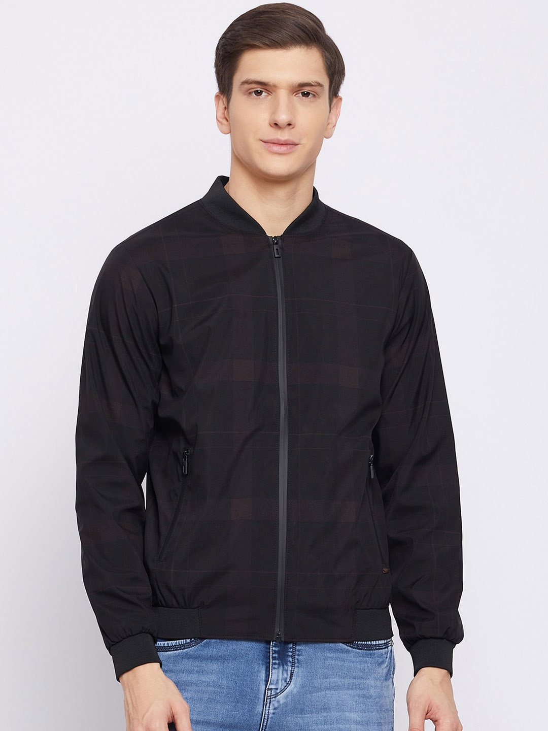 

Crimsoune Club Men Black Checked Lightweight Bomber Jacket