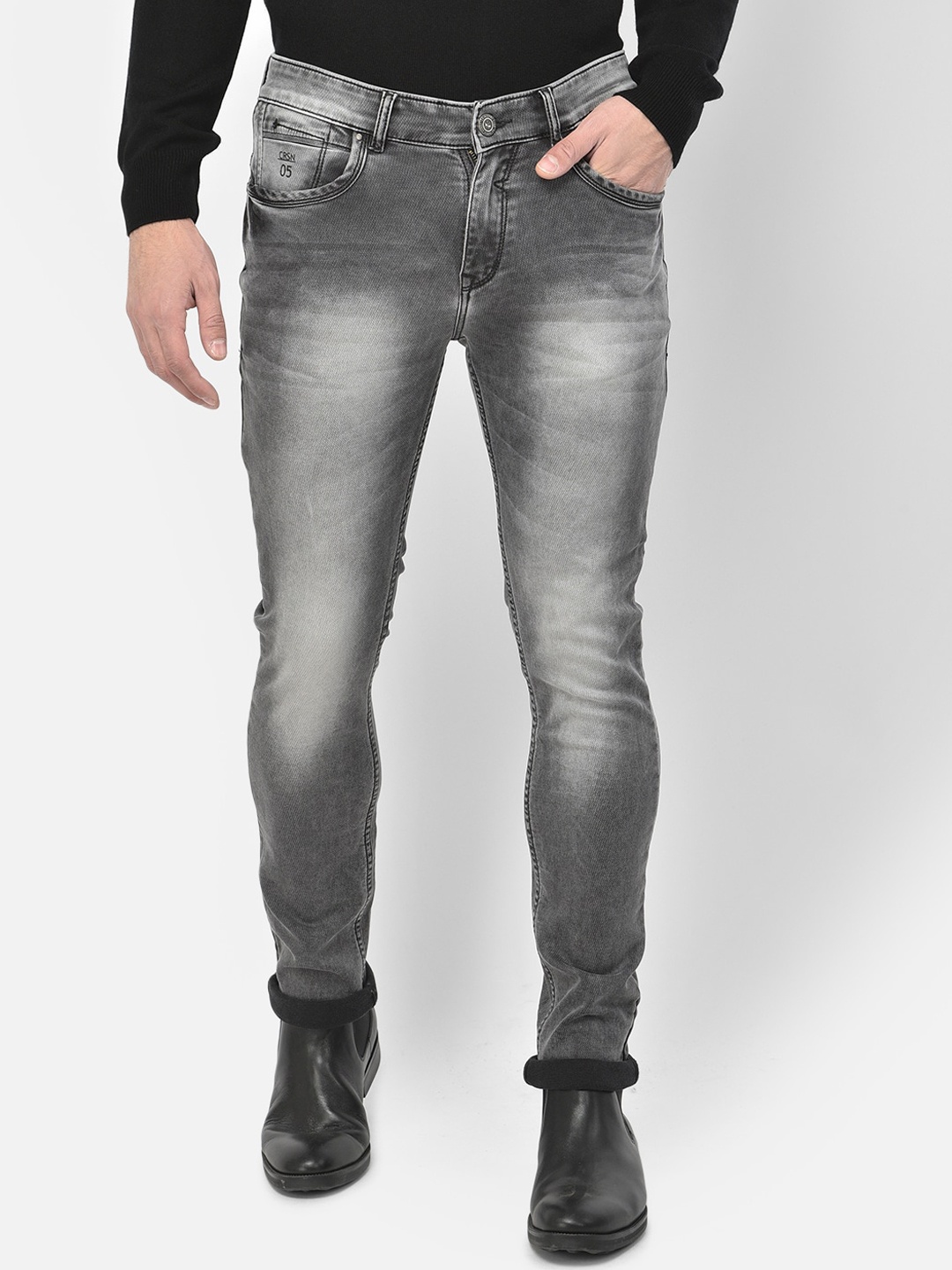

Crimsoune Club Men Grey Slim Fit Heavy Fade Stretchable Jeans