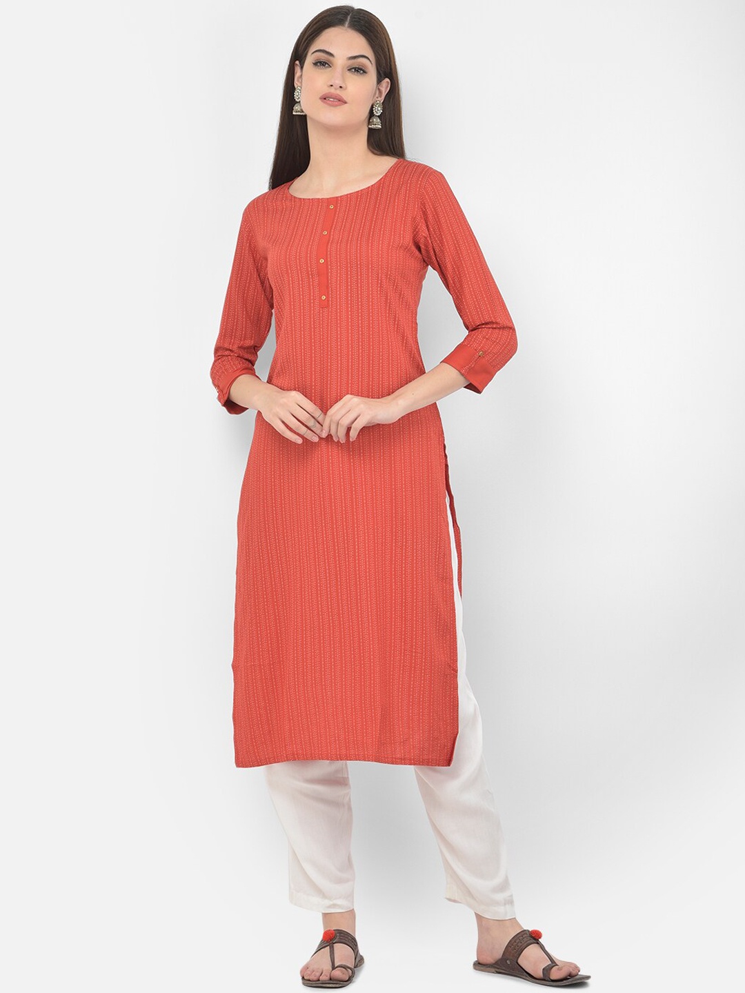 

Span Women Red Striped Kurta