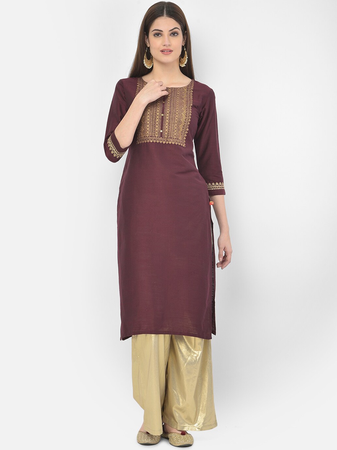 

Span Women Maroon Ethnic Motifs Yoke Design Kurta