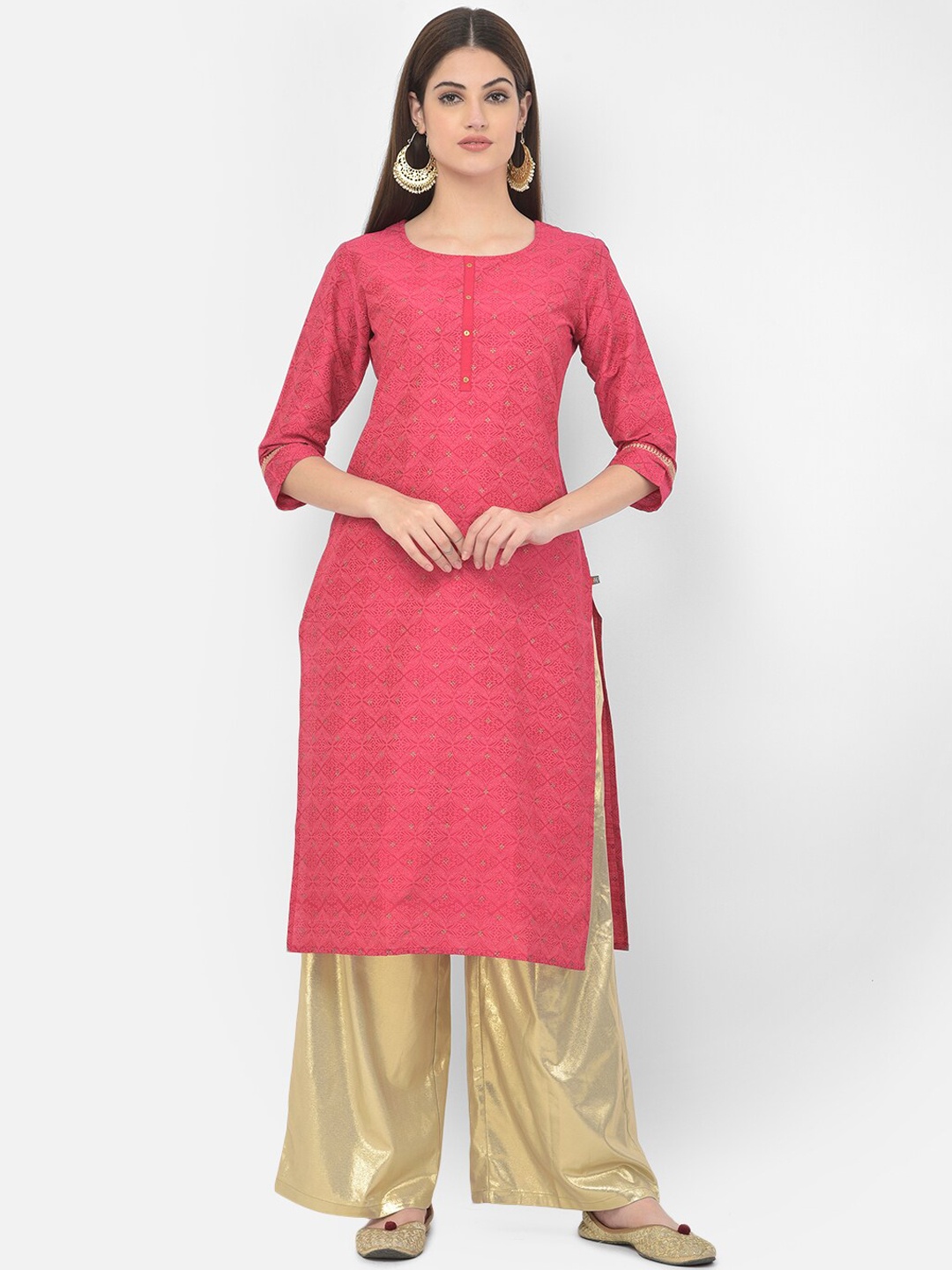 

Span Woman Pink Embroidered Kurta