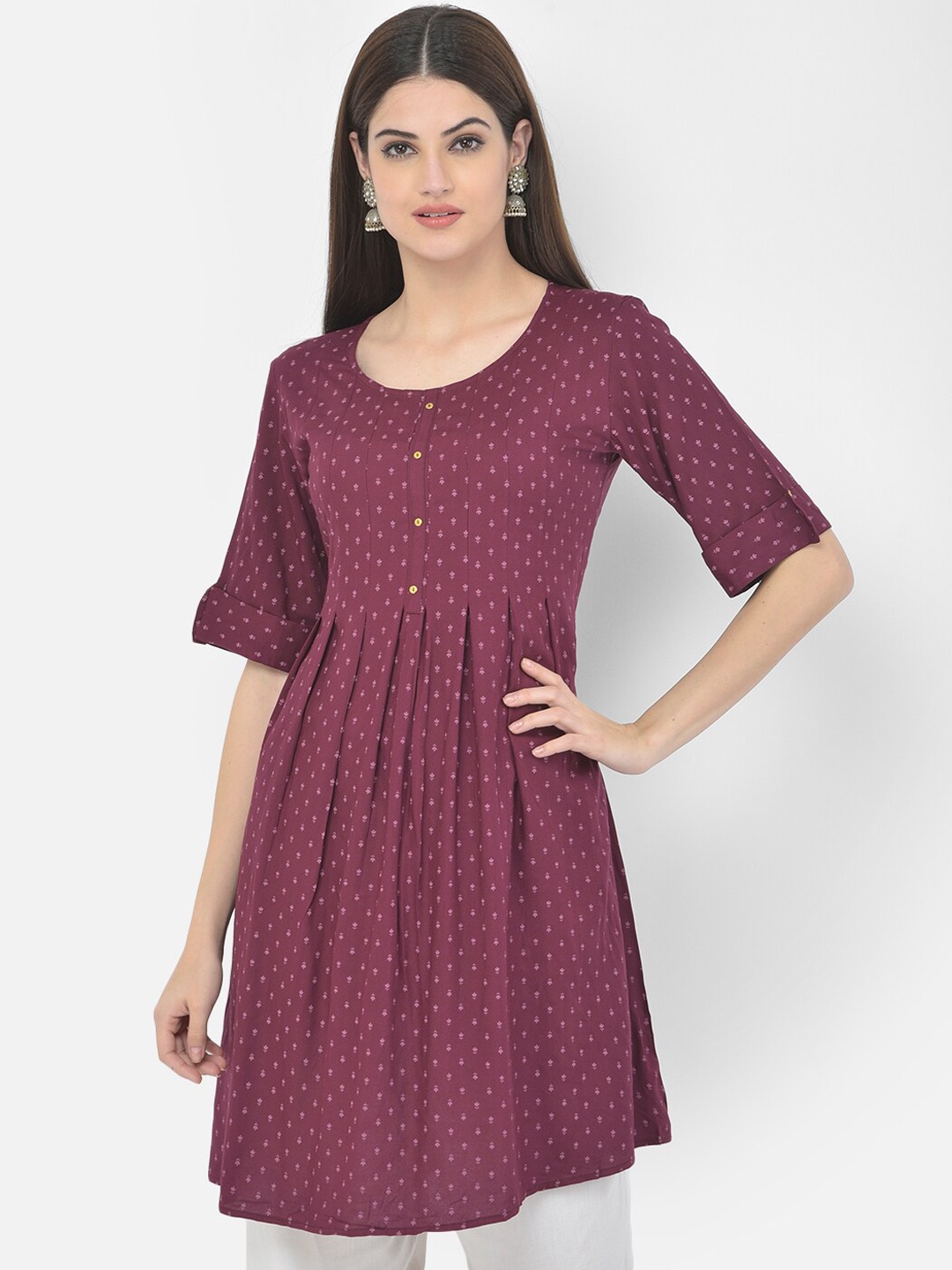 

Span Burgundy & White Printed Cotton A Line Tunic
