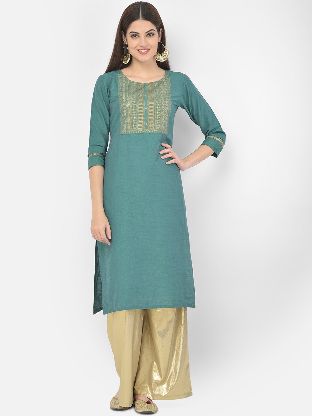 

Span Women Green Embroidered Kurta