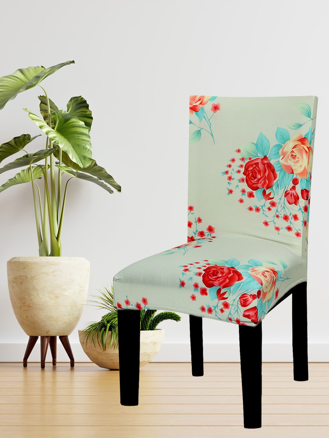 

HOUSE OF QUIRK Set of 4 Cream & Red Floral Printed Chair Covers