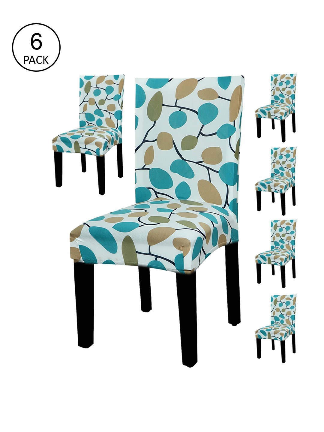 

HOUSE OF QUIRK Set Of 6 White & Blue Printed Chair Covers