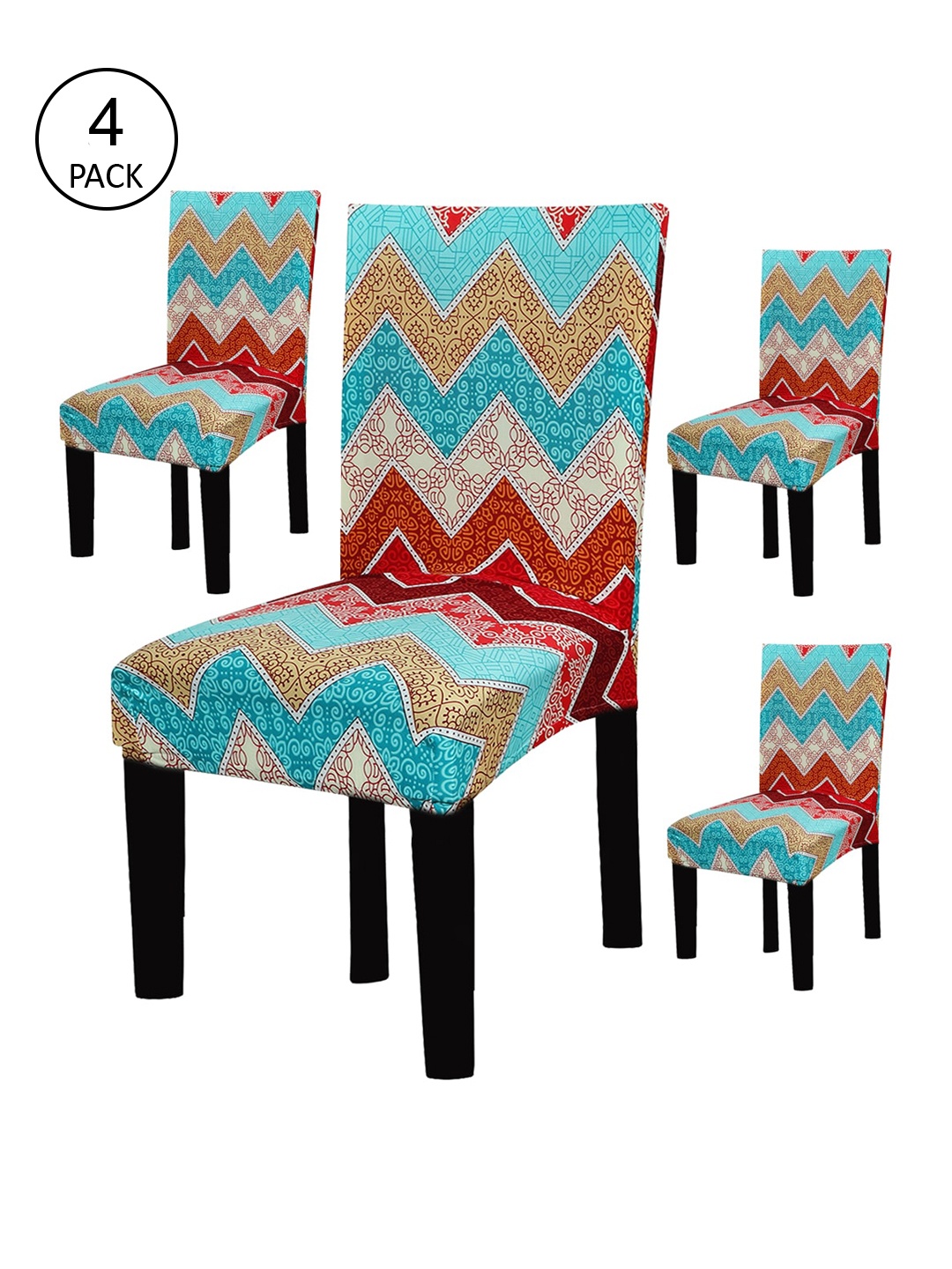 

HOUSE OF QUIRK Set Of 4 Red & Blue Printed Non-Slip Removable Chair Covers