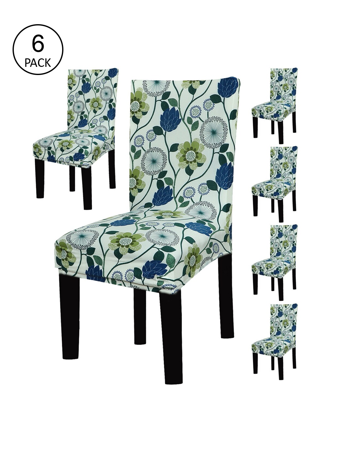 

HOUSE OF QUIRK Set Of 6 Floral Printed Non-Slip Removable Chair Covers, White