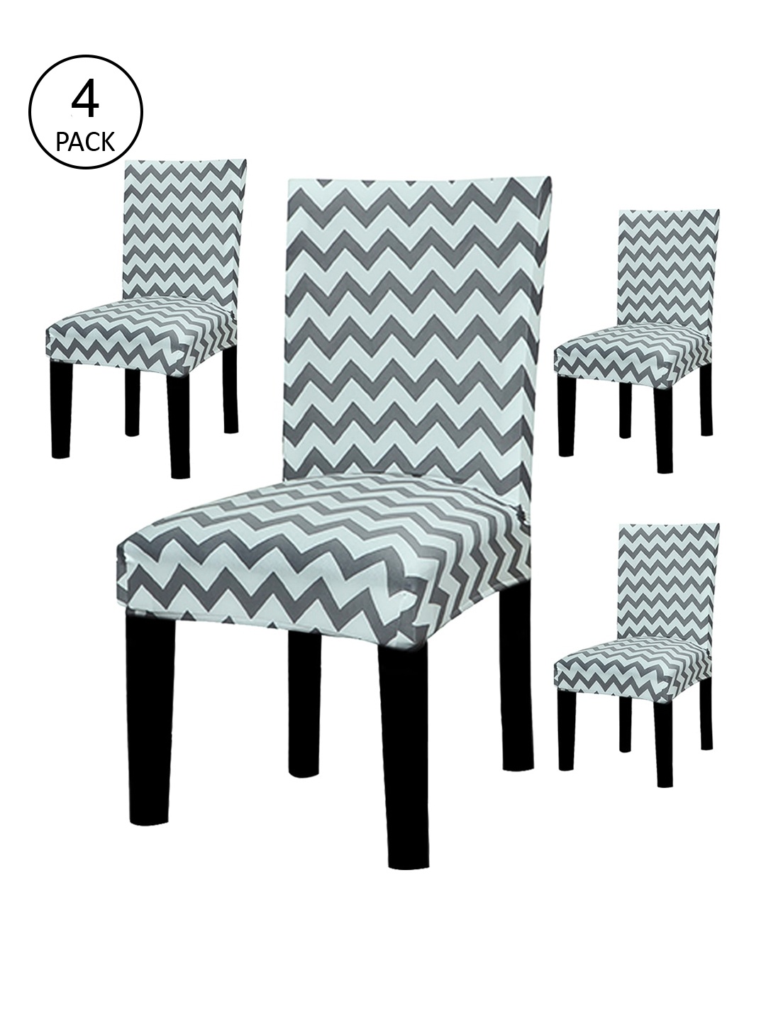 

HOUSE OF QUIRK Set Of 4 Grey & Sea Green Chevron Printed Stretchable Chair Covers