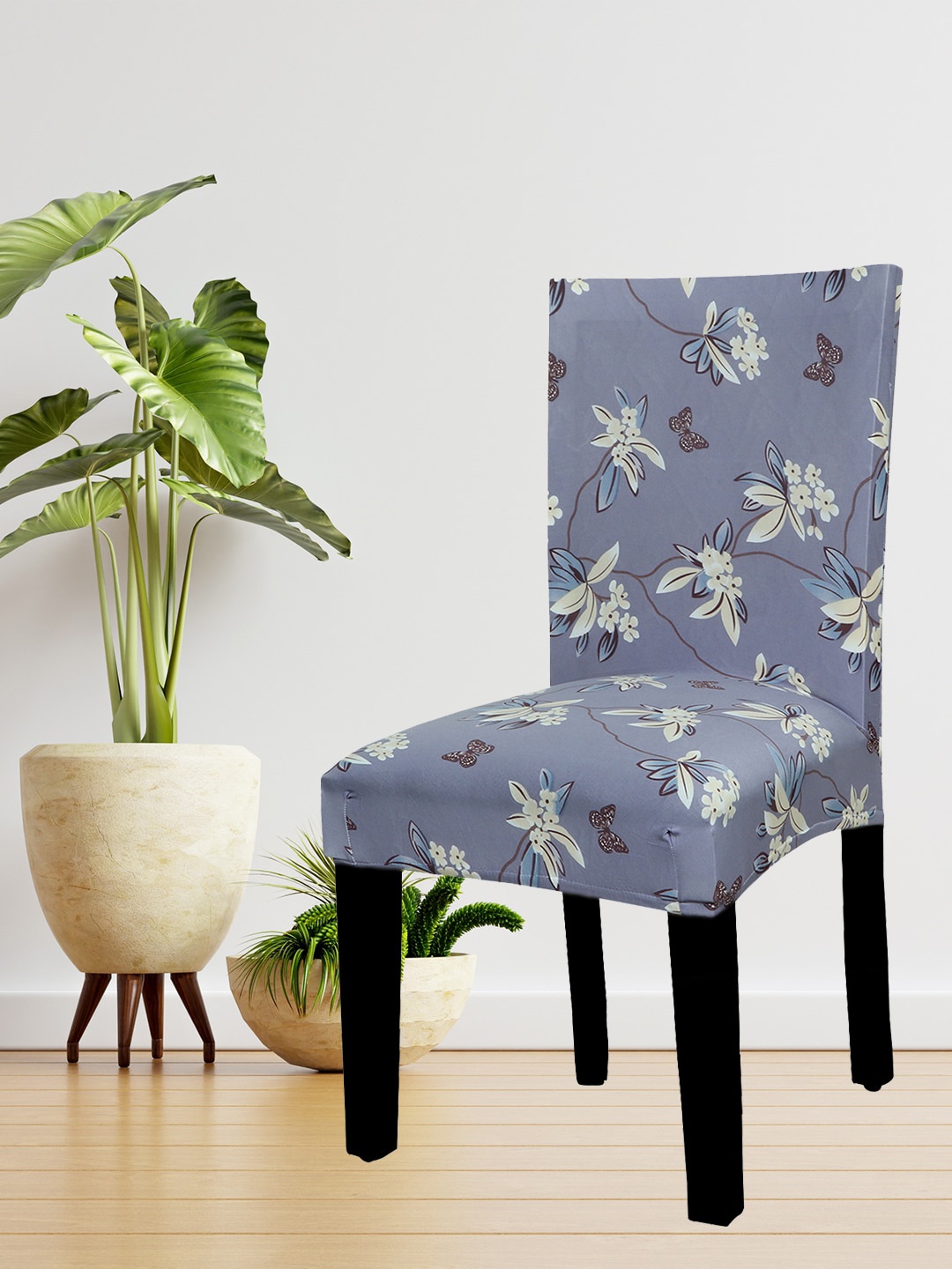 

HOUSE OF QUIRK Set Of 4 Purple & White Floral Printed Non-Slip Removable Chair Covers