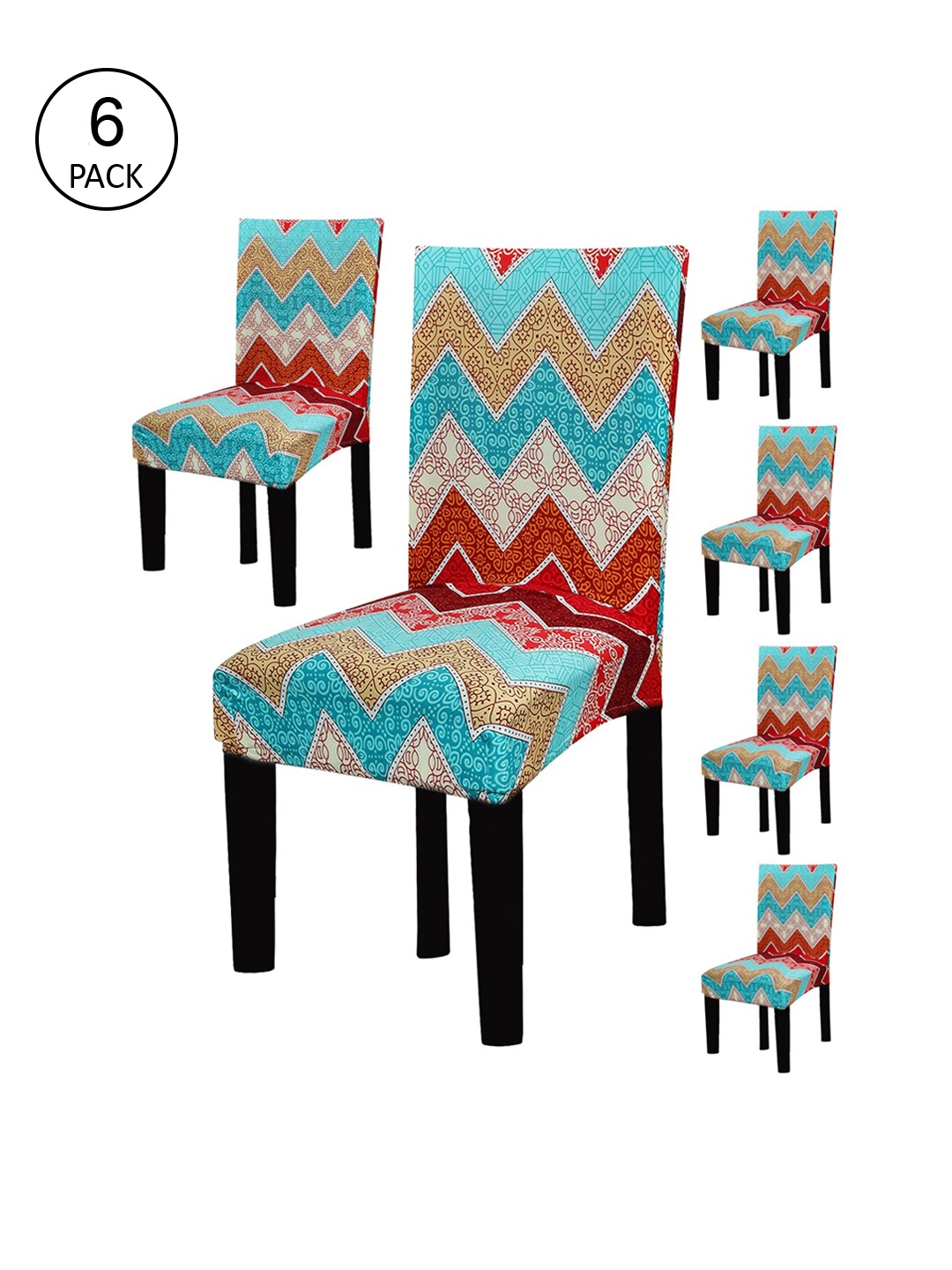 

HOUSE OF QUIRK Set Of 6 Red & Blue Printed Non-Slip Removable Chair Covers