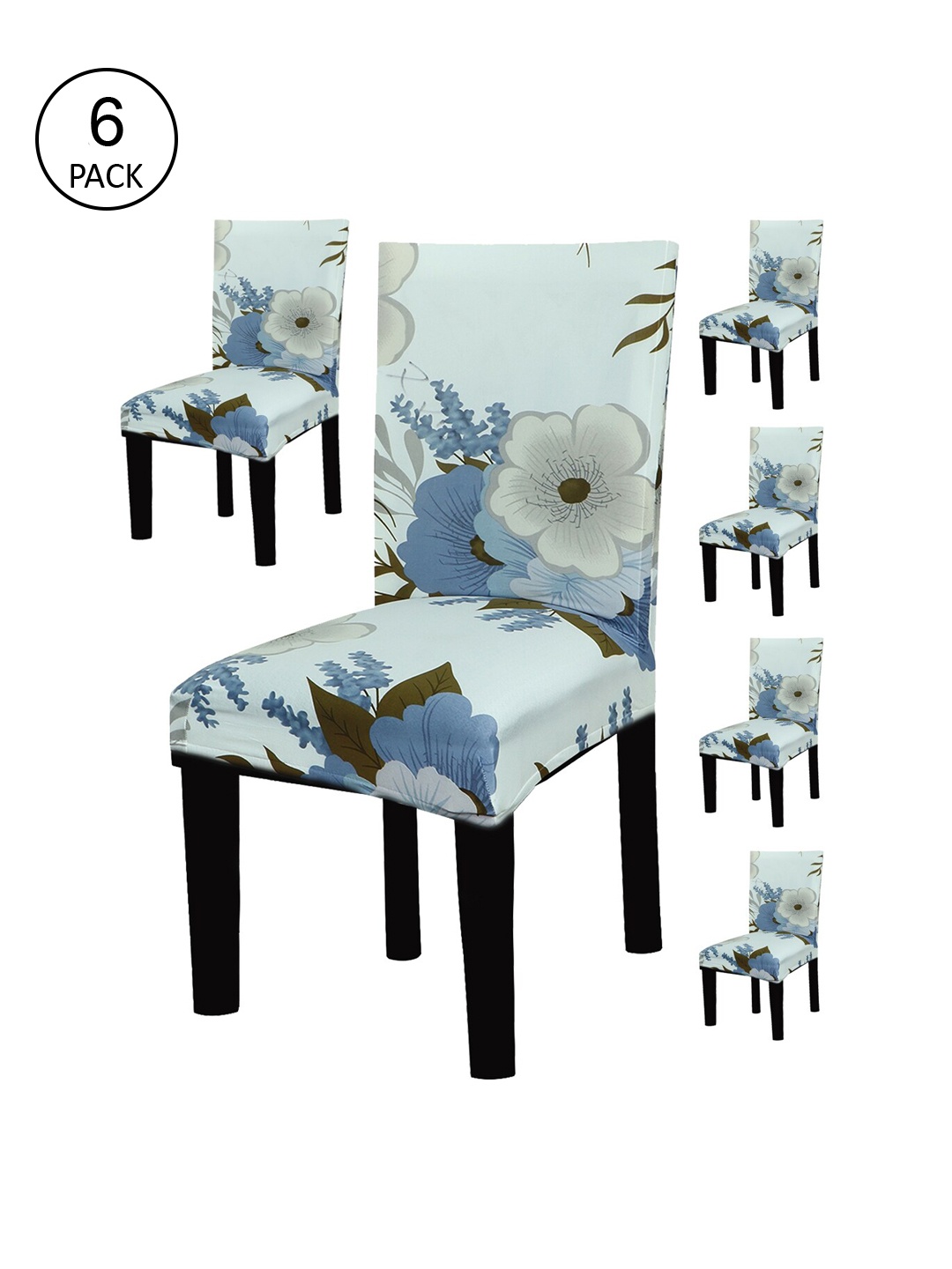 

HOUSE OF QUIRK Set Of 6 White & Blue Printed Non-Slip Removable Chair Covers
