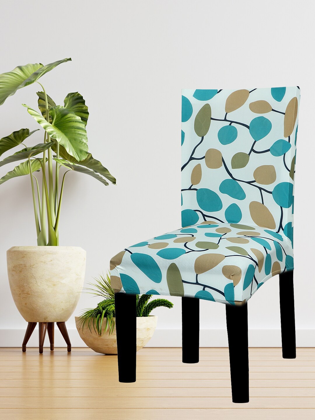 

HOUSE OF QUIRK White & Blue Printed Chair Cover